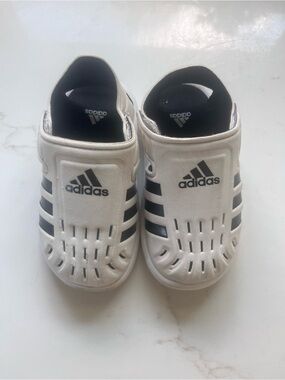 adidas Kids White and Black Slip-On Water Clogs
